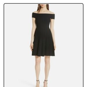 Kate Spade Elegant Off-Shoulder Black Ribbed  Dress